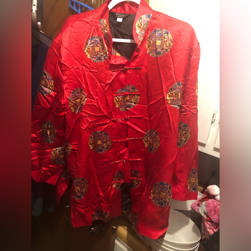 Chinese Red Silk Printed Top- 982 $25 or $20 w/offer